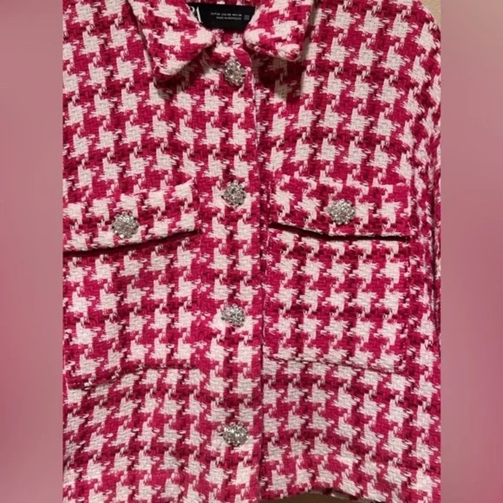 Zara Pink and Cream Textured Jacket -XS